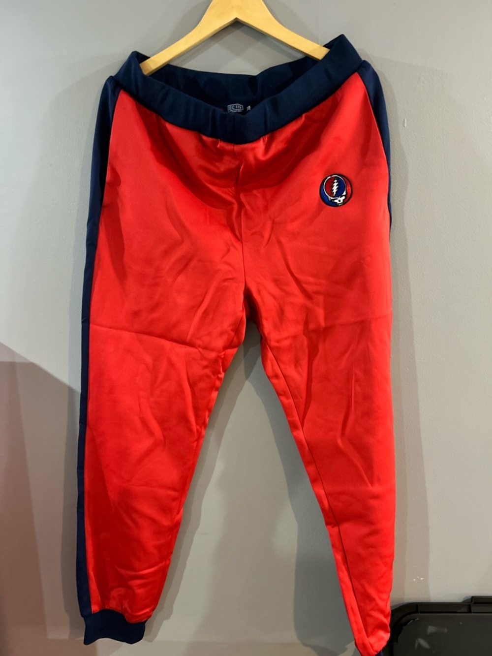 Men's Red and Navy Track Joggers with Music Patch Grateful Dead
